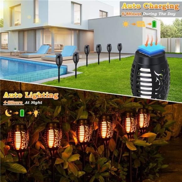 10Pack Solar Lights Outdoor, Solar Torch Lights Outdoor Flickering Flame - Picture 4 of 7